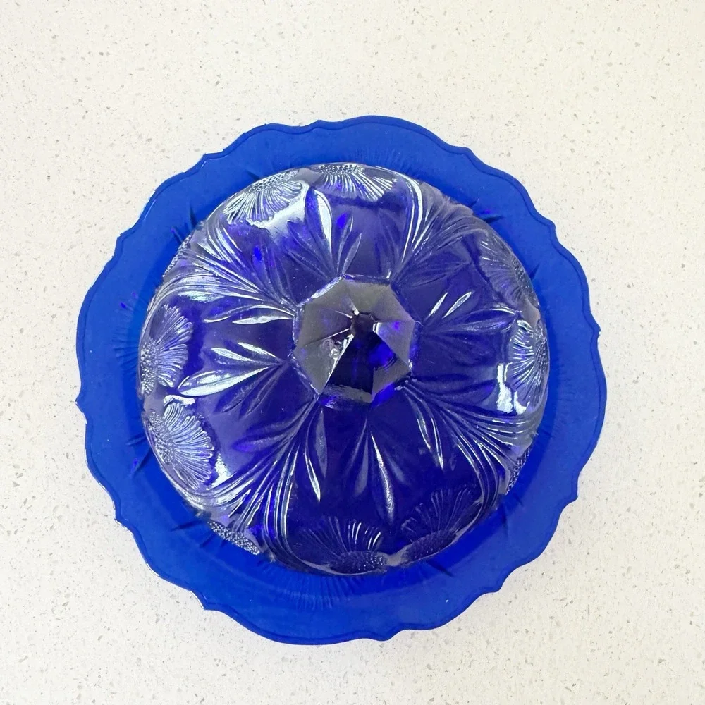 Vintage Mosser glass INVERTED THISTLE Design Rare COBALT BLUE butter/cheese dish